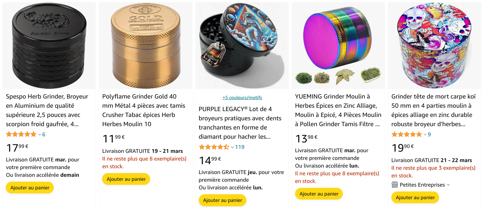 Présentation de différents grinder à herbe